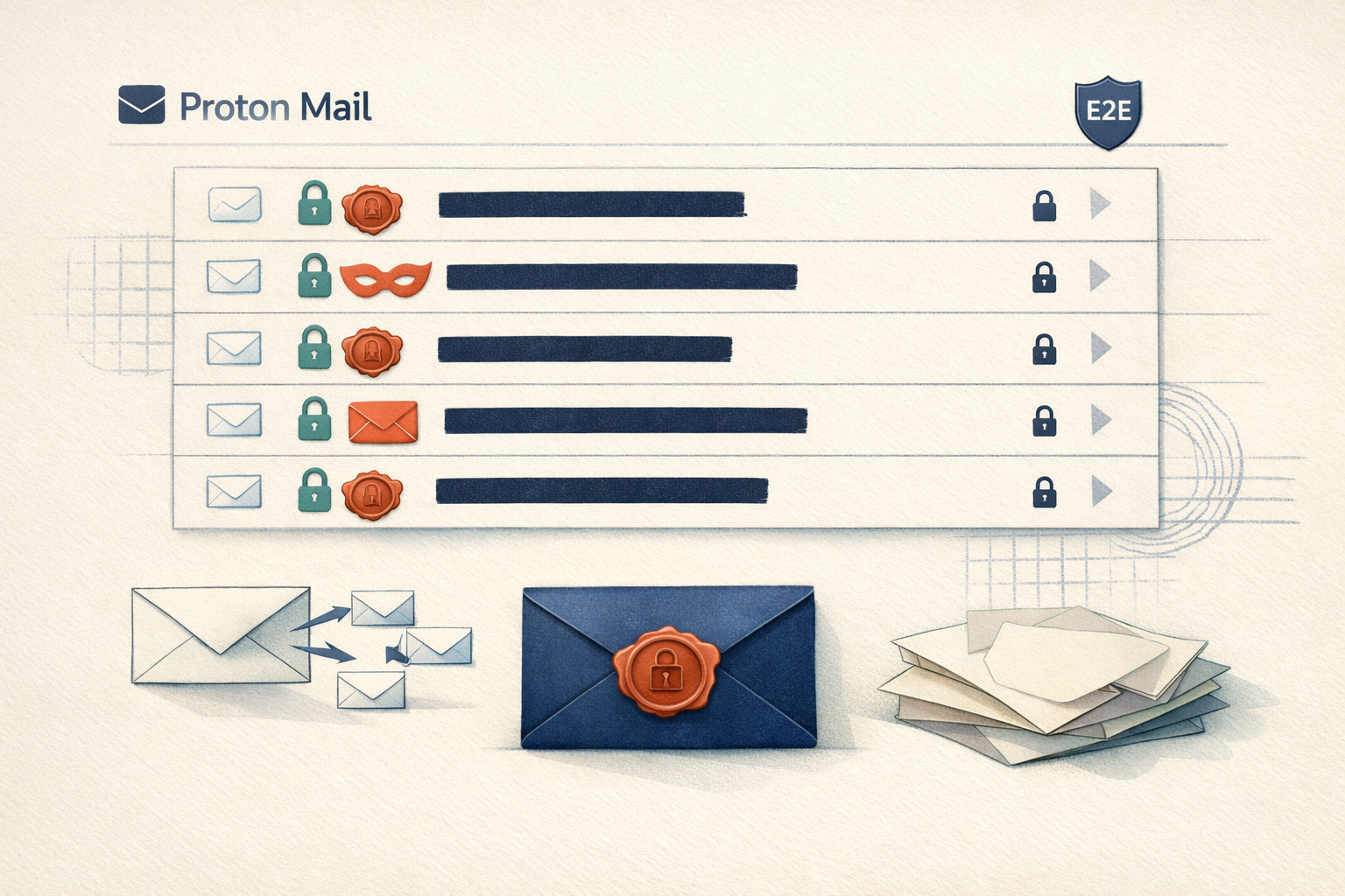 Proton Mail inbox with encryption indicators
