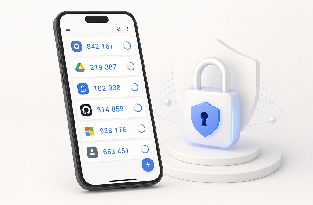 Aegis Authenticator app interface with encrypted TOTP codes