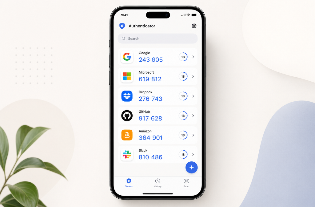 2FAS Authenticator app main token list view