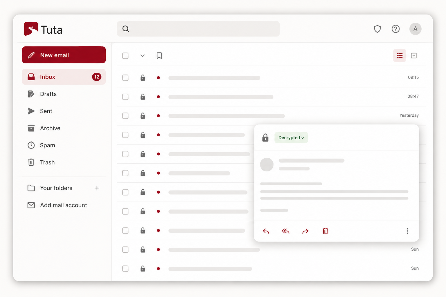 Tuta encrypted mailbox with hidden subject lines
