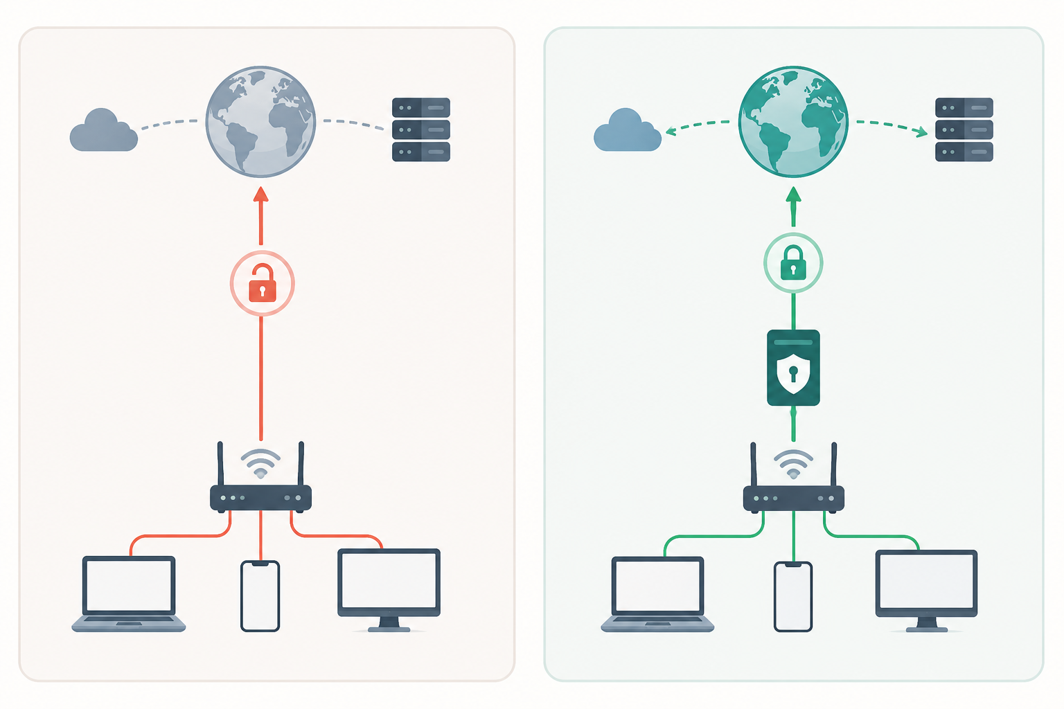 VPN binding vs kill switch data flow comparison