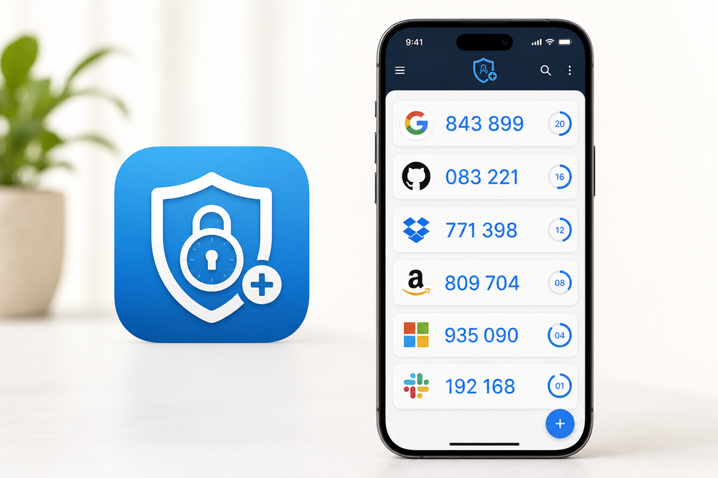 FreeOTP+ app showing a list of 2FA tokens