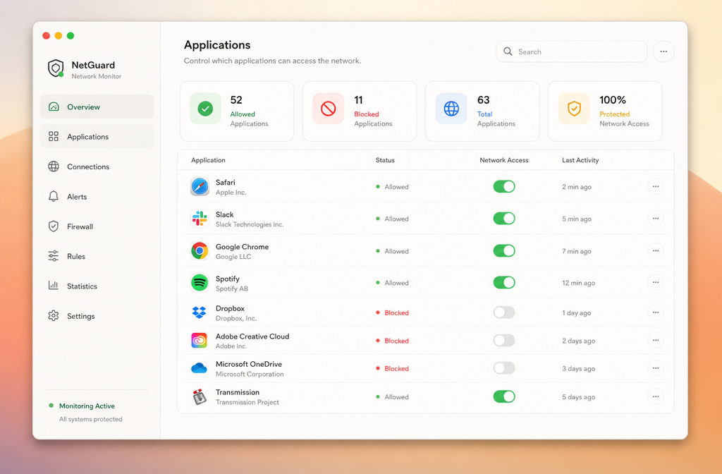 LuLu firewall main interface showing application rules