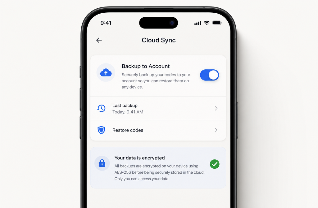 Google Authenticator cloud backup settings interface