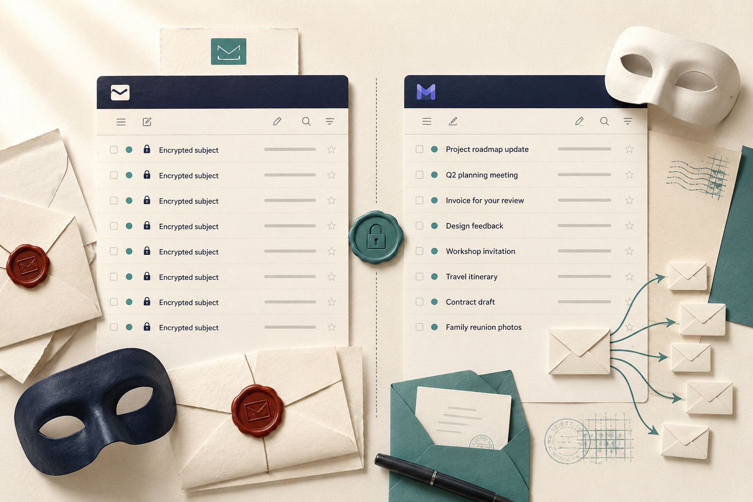 Comparison of Tuta encrypted subject lines versus Proton Mail plaintext subject lines