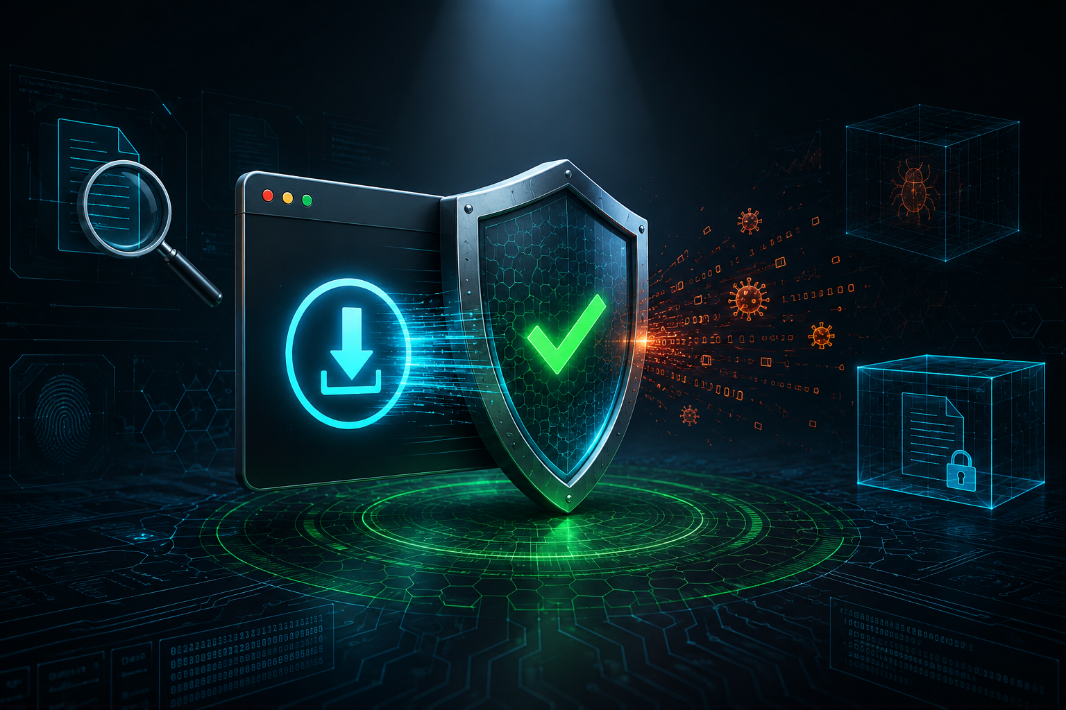 OPSWAT File Security for Browser intercepting a download with MetaDefender multi-scanning