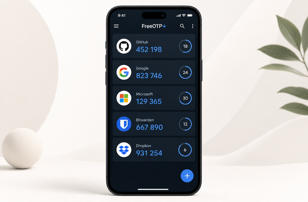 FreeOTP+ token list dark theme