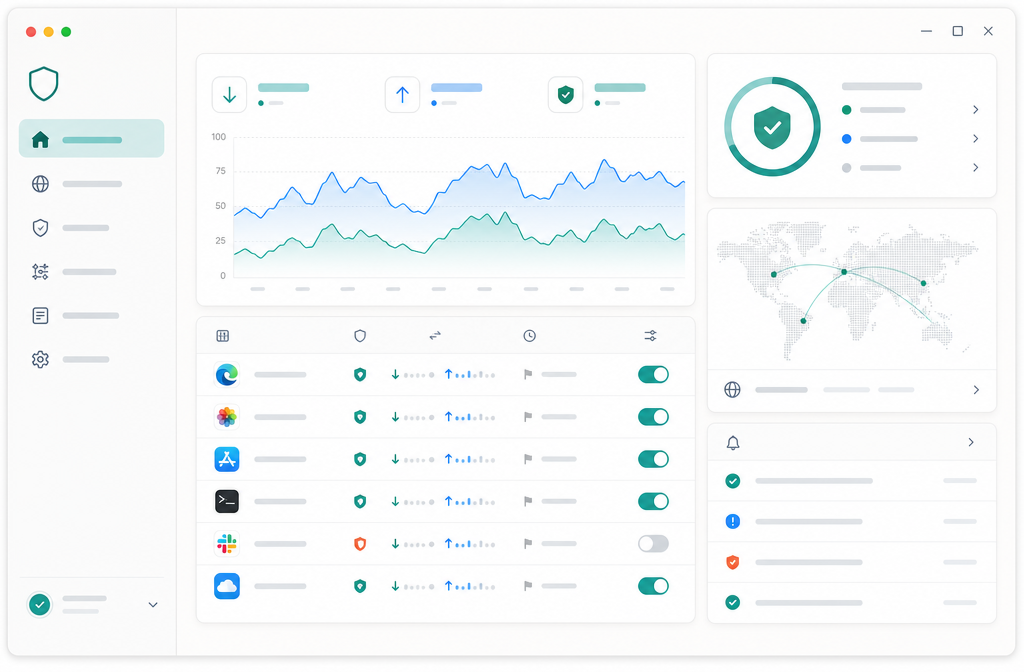 Portmaster software interface mockup, clean UI