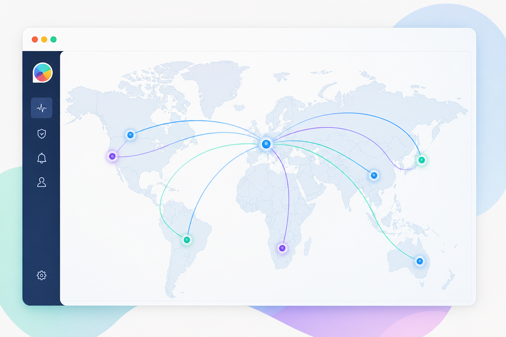 GlassWire geographic map showing remote server connections