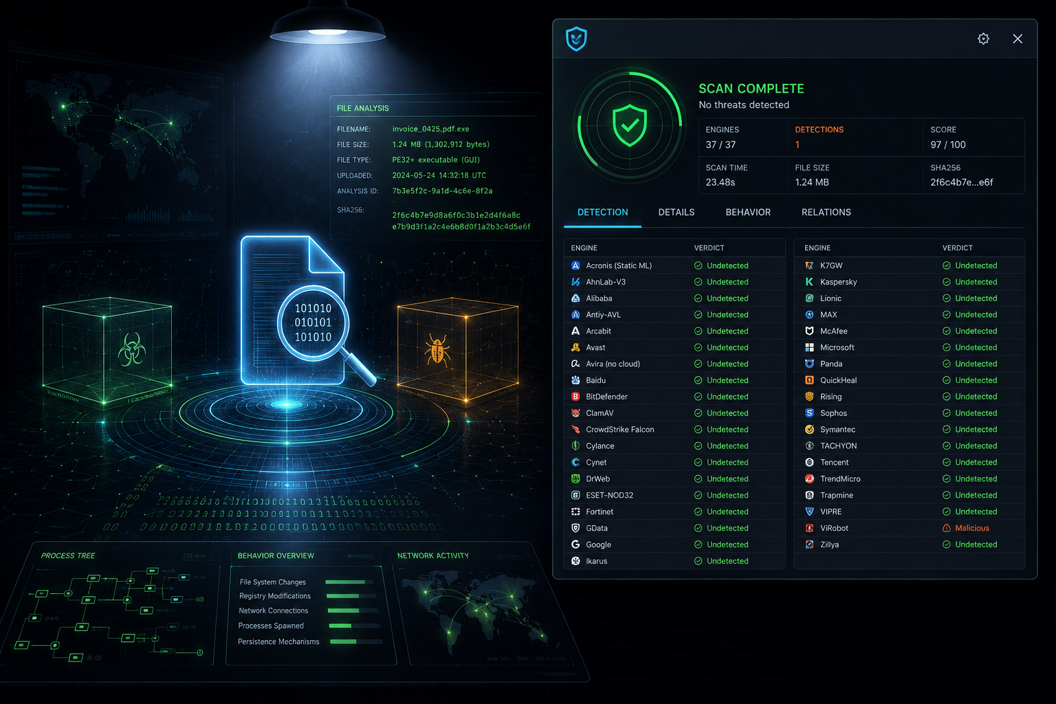 OPSWAT File Security for Browser scan results showing multiple antivirus engine verdicts