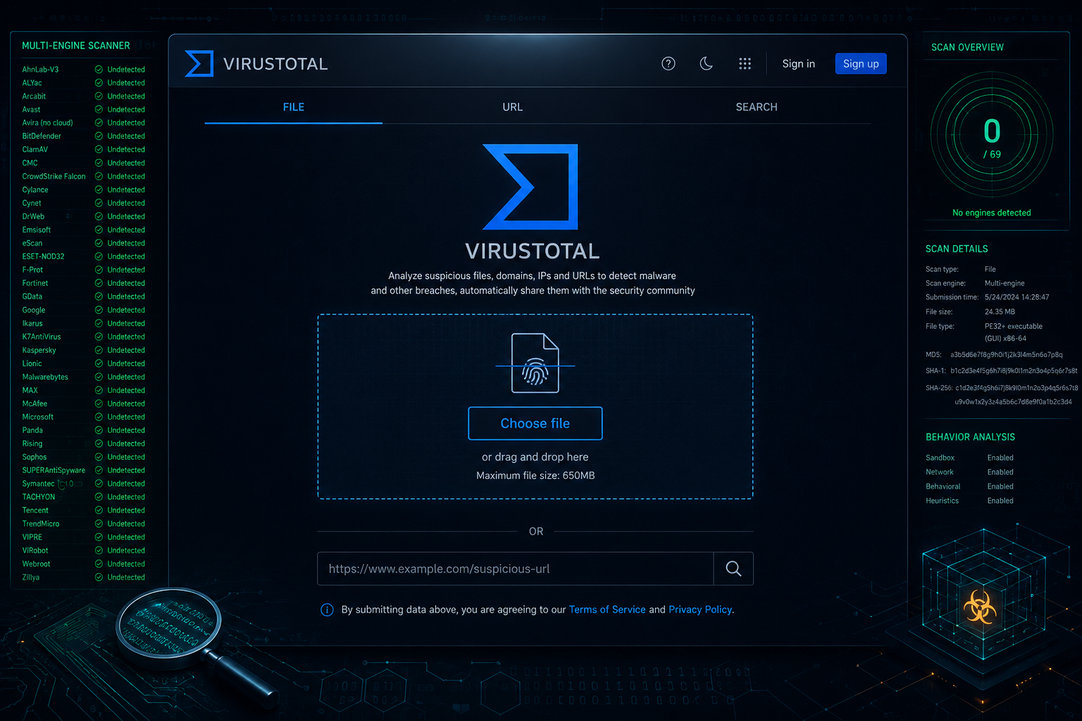 VirusTotal upload interface