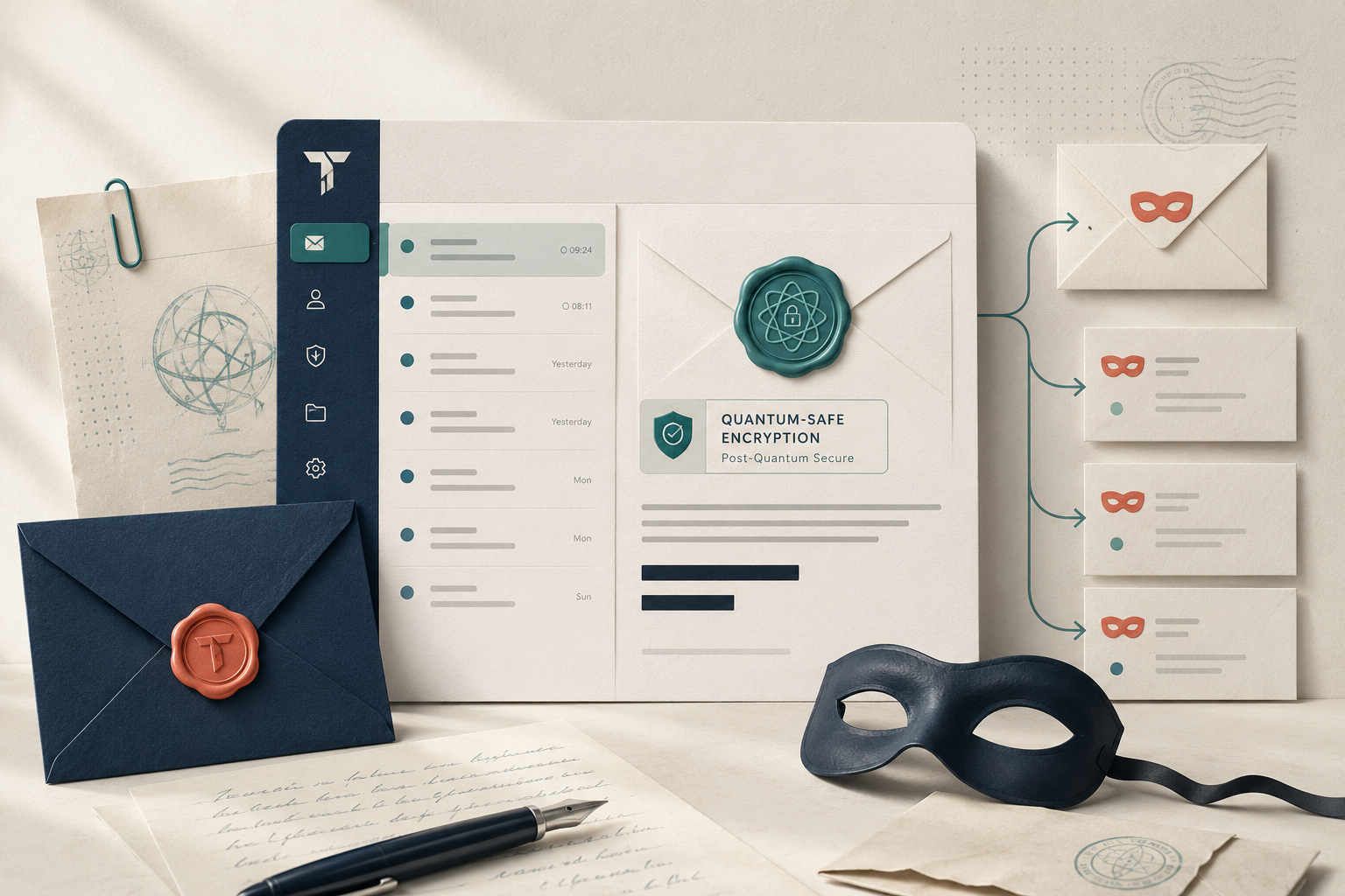 Tuta encrypted email inbox with quantum-safe encryption indicator