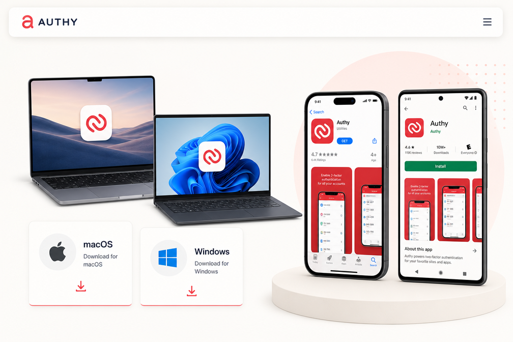 Authy download options for desktop and mobile