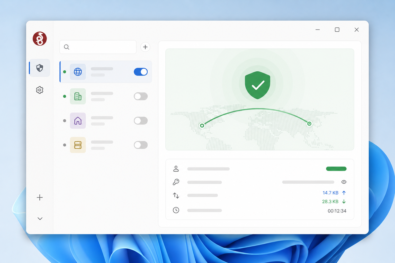 WireGuard for Windows software interface mockup, clean UI
