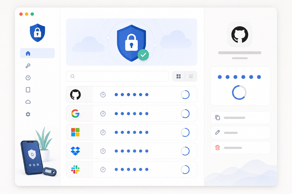 2FAS software interface mockup, clean UI