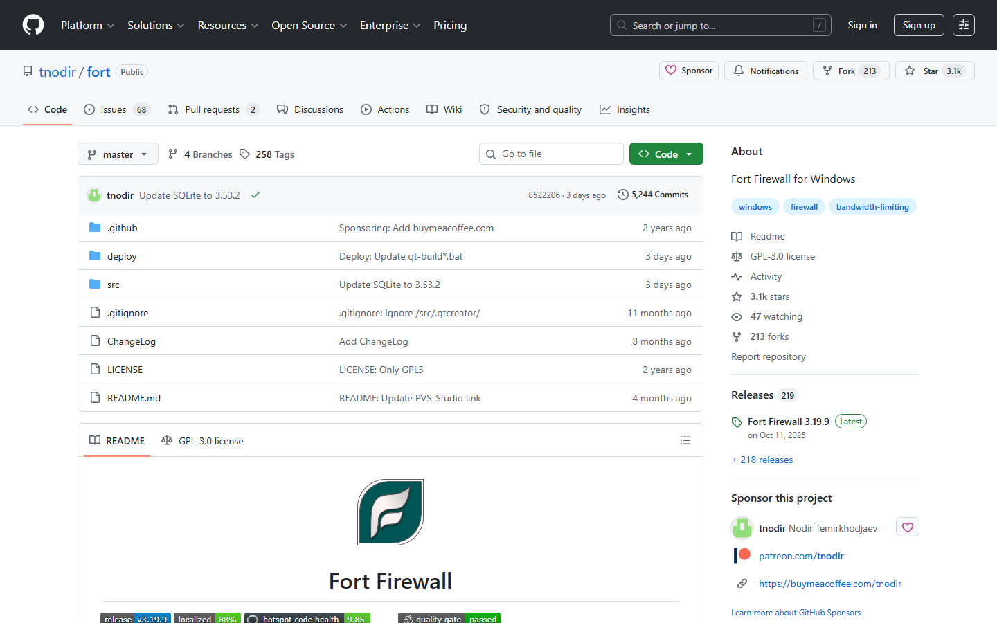 Fort Firewall Settings - Default Action set to Block and logging enabled