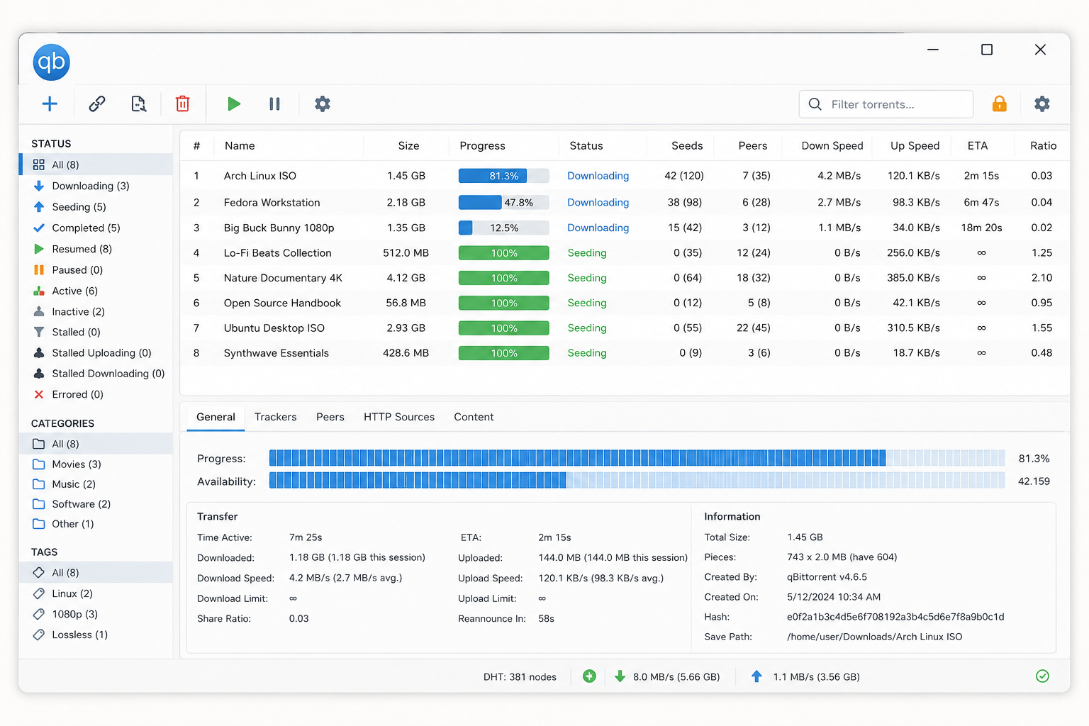 qBittorrent software interface mockup, clean UI