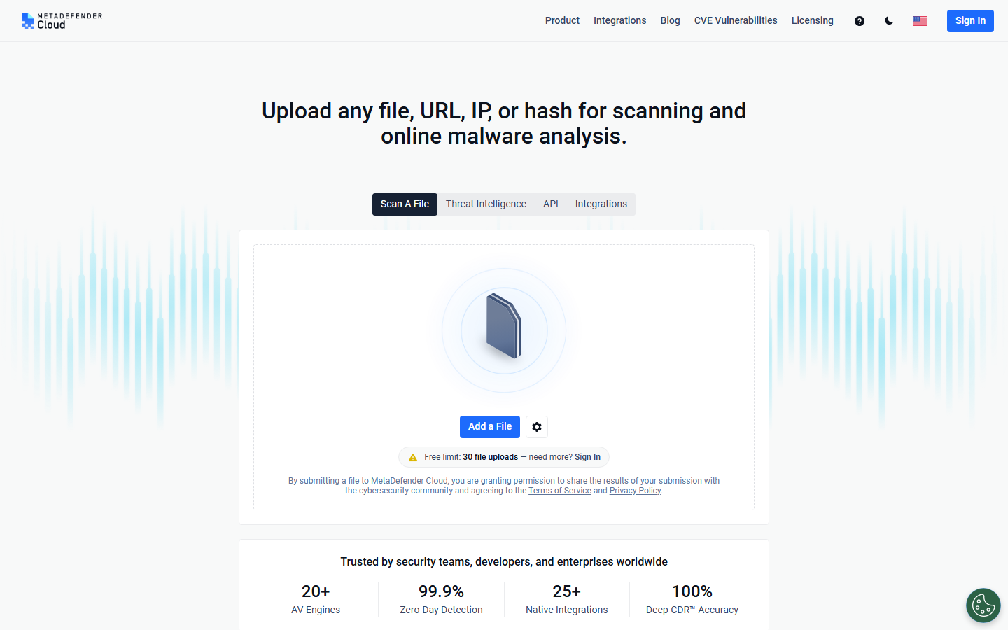 MetaDefender Cloud scan results report with engine breakdown and CDR summary