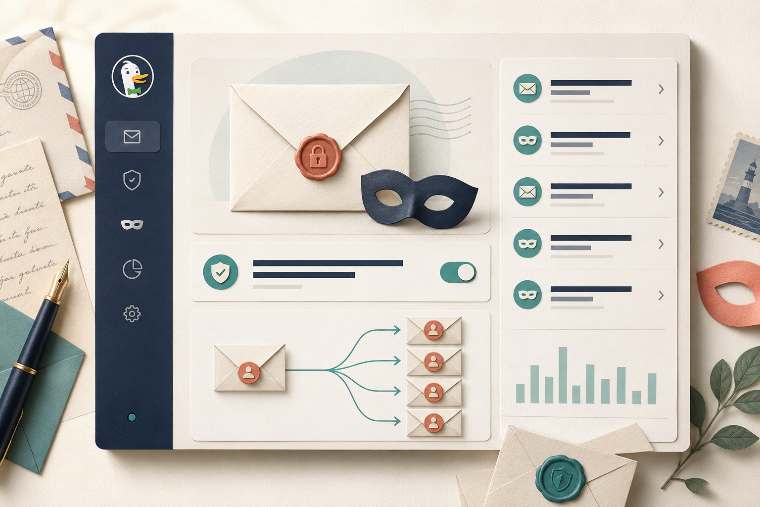 DuckDuckGo Email Protection software interface mockup, clean UI