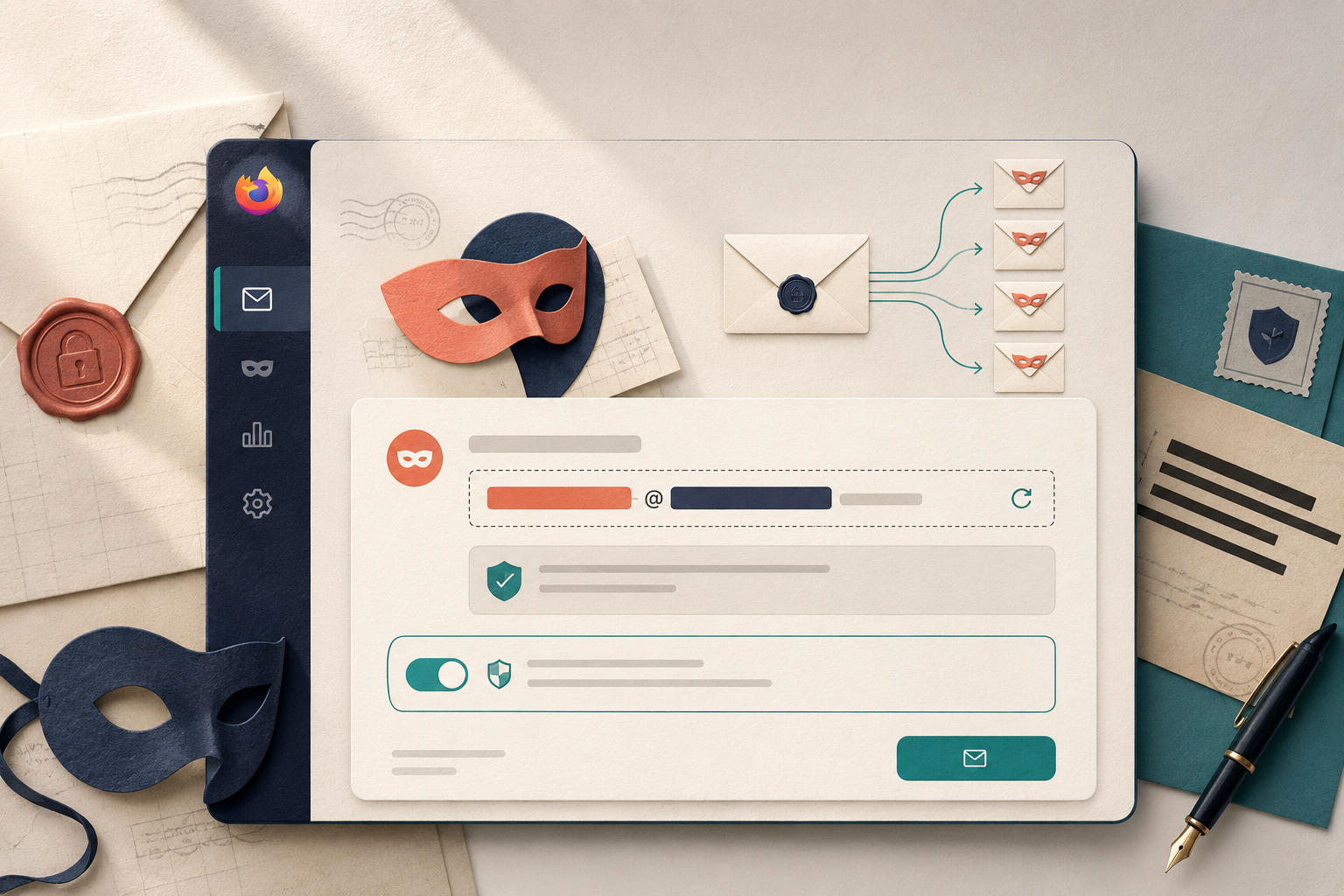 Firefox Relay alias creation interface with tracking protection enabled