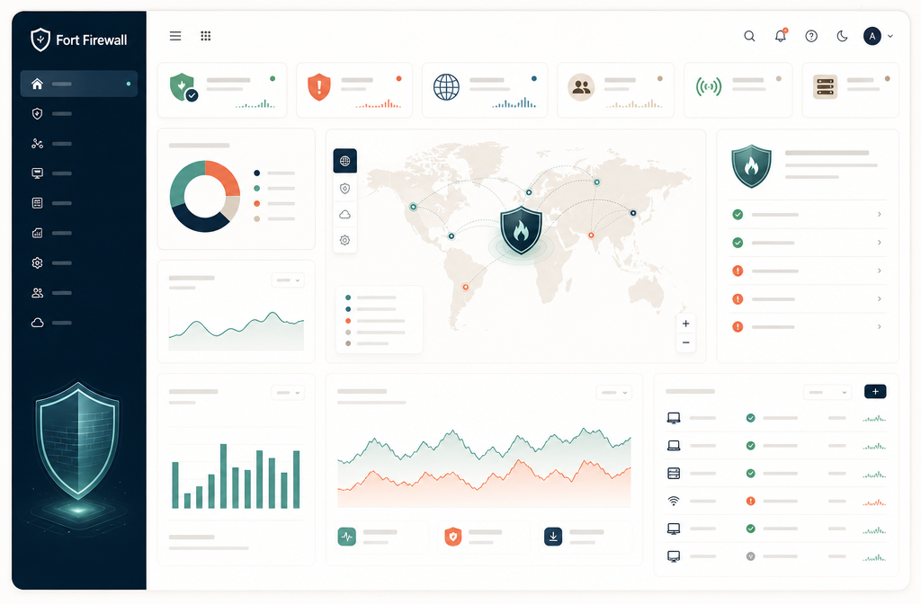 Fort Firewall software interface mockup, clean UI