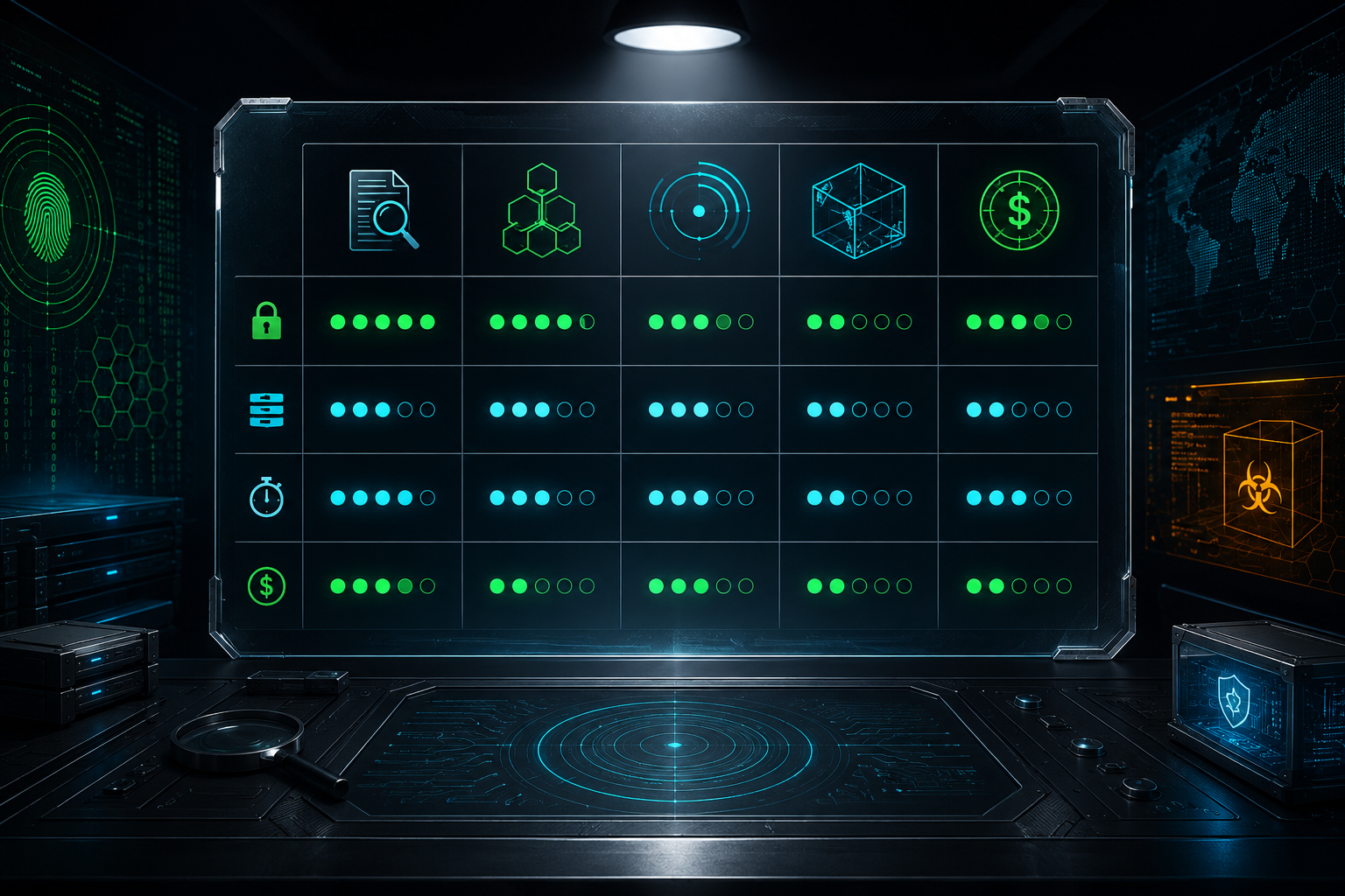 File scanner decision matrix comparing VirusTotal, Dangerzone, ANY.RUN, Hybrid Analysis, and MetaDefender Cloud