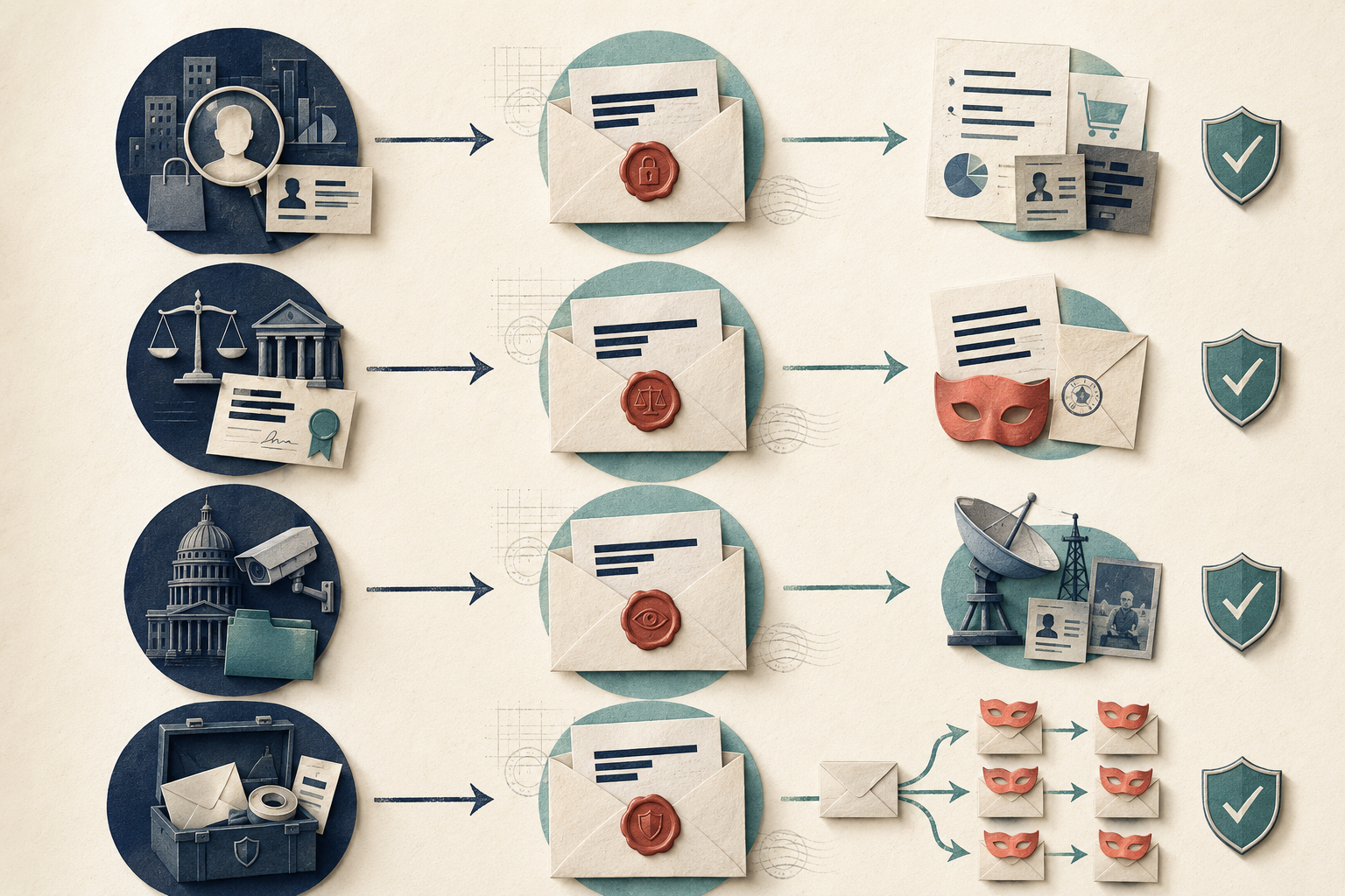 Threat model tiers for email privacy tools 2026