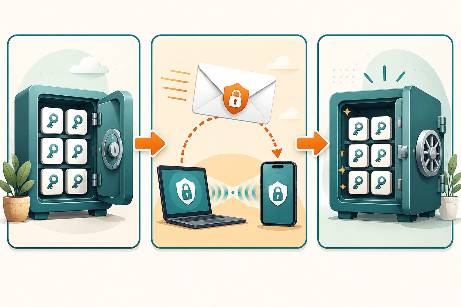 CXP passkey export flow from 1Password to another manager illustration