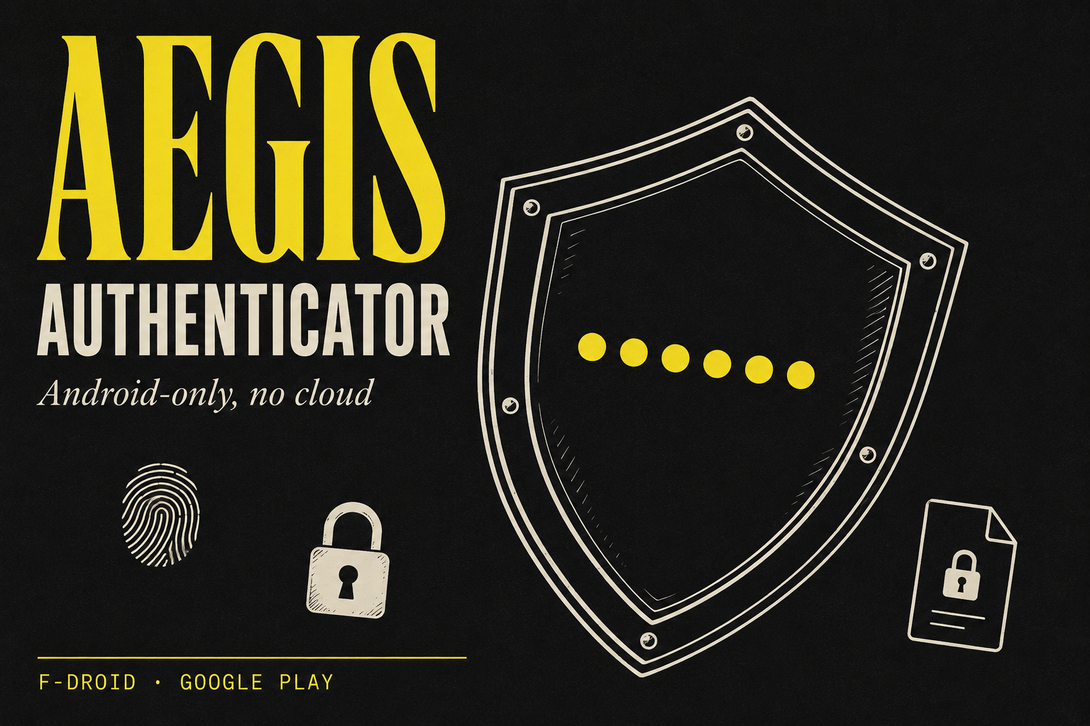 Aegis Authenticator Greek shield with Android phone, no-cloud TOTP illustration