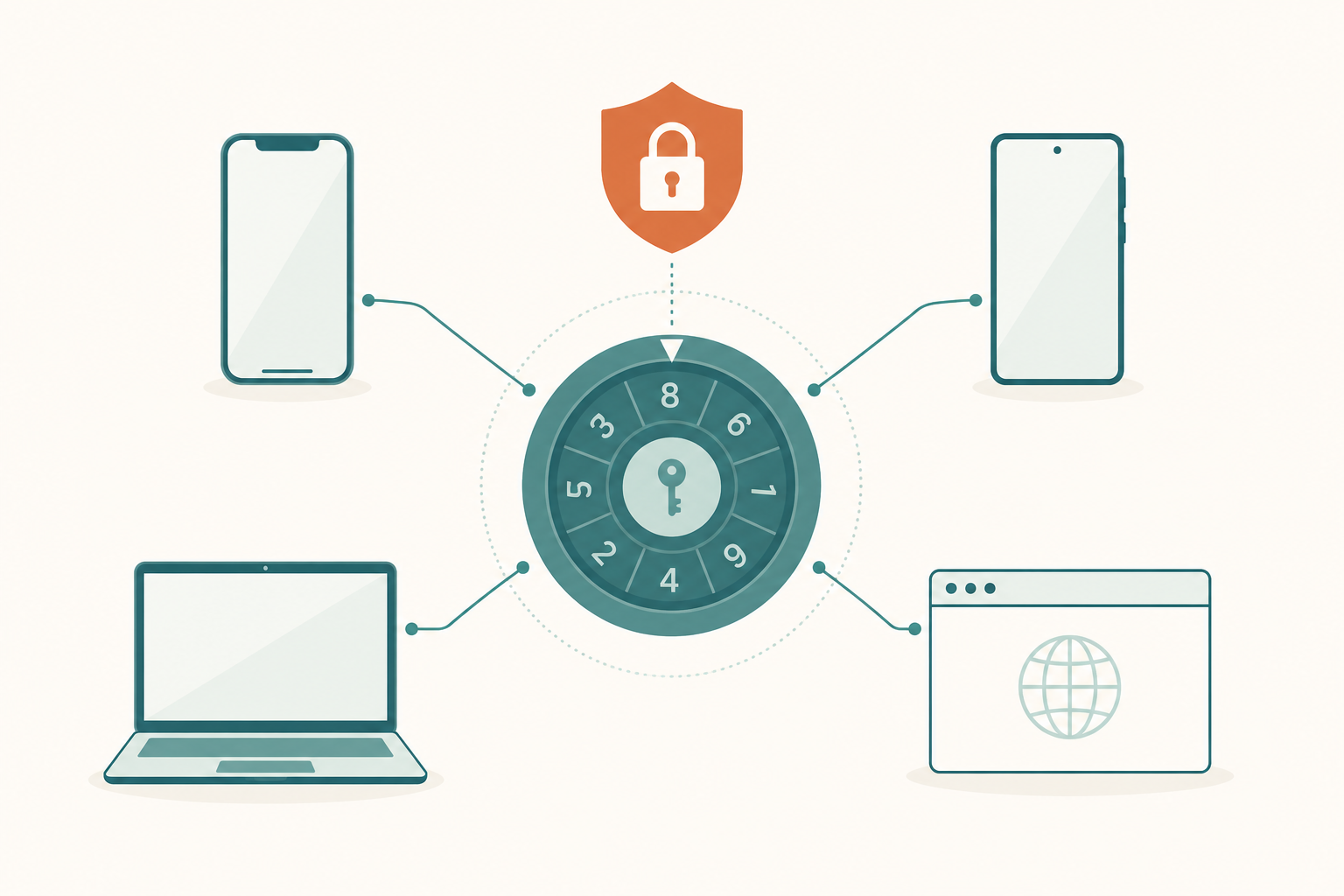 Ente Auth end-to-end encrypted TOTP across iOS Android desktop and web illustration