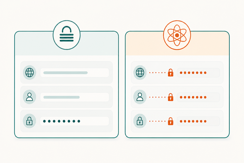 Proton Pass metadata encryption illustration showing URLs and usernames encrypted