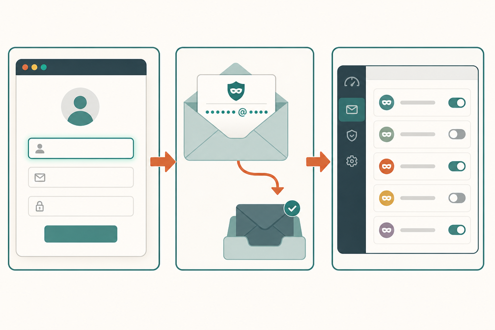 SimpleLogin email alias workflow inside Proton Pass illustration
