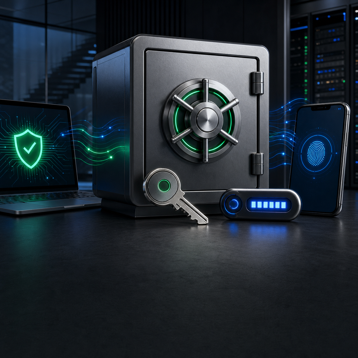 Secure vault, key, and authenticator devices