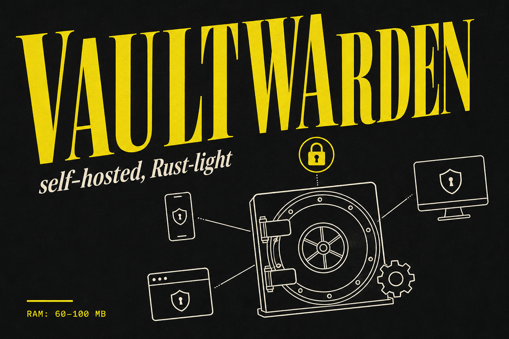 Vaultwarden Rust self-hosted server with Bitwarden clients illustration